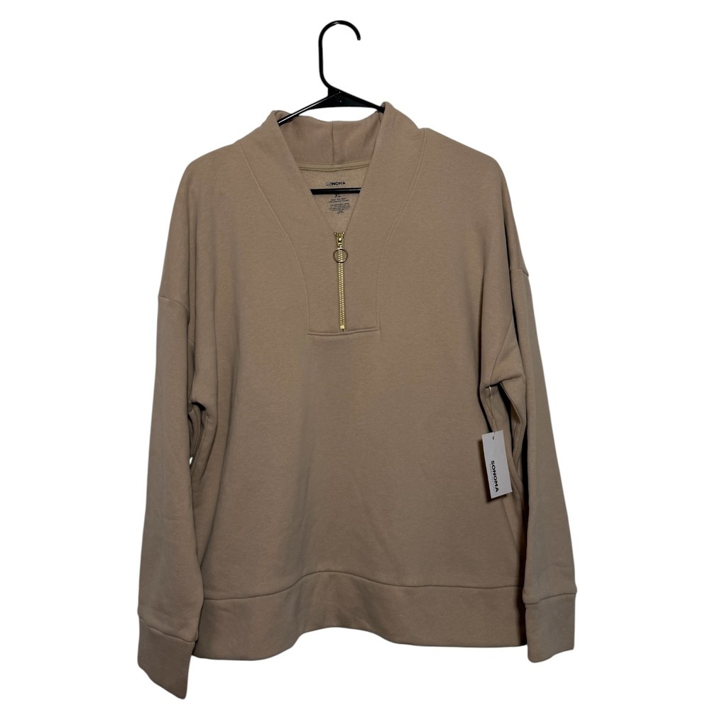 Sonoma Athleisure Quarter Zip Fleece Tan Pullover Sweatshirt Women's Size XL NWT